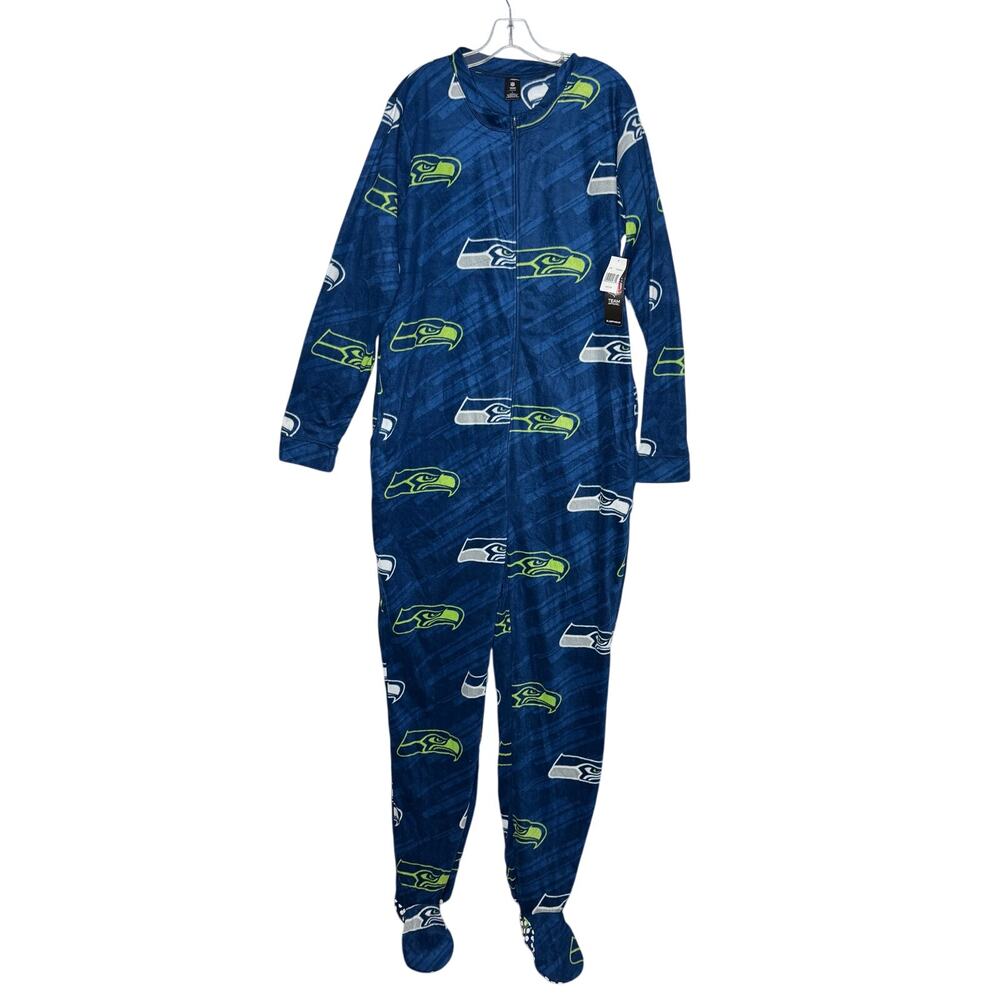 NFL Licensed Seattle SEAHAWKS Fleece One-Piece Fleece Pajamas Large